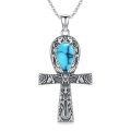 wholesale 925 Sterling Silver Egyptian Ankh Cross Turquoise Pendant Necklace For Women-0-0