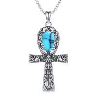 wholesale 925 Sterling Silver Egyptian Ankh Cross Turquoise Pendant Necklace For Women-Turquoise