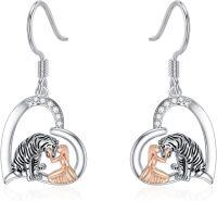 wholesale 925 Sterling Silver Heart-Shaped Tiger and Girl Design Drop Earrings - Hypoallergenic Gift for Her-Tiger