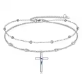 wholesale 925 Sterling Silver Christian Baptism Double Chain Cross Ankle Bracelet-0-1