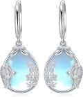 wholesale 925 Sterling Silver Teardrop Moonstone Floral Drop Earrings for Women and Girls-0-0