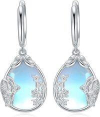 wholesale 925 Sterling Silver Teardrop Moonstone Floral Drop Earrings for Women and Girls-Style 3