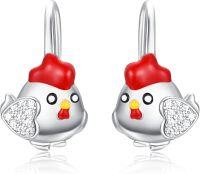 wholesale 925 Sterling Silver Animal Leverback Hoop Earrings Axolotl Cat Sloth Dog Fox Huggie Hypoallergenic Jewelry Gifts for Women Teens-Chicken