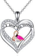 wholesale 925 Sterling Silver Flamingo Heart Pendant Necklace for Women Mother Wife Gift-0-0