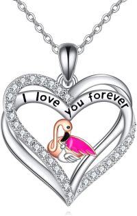 wholesale 925 Sterling Silver Flamingo Heart Pendant Necklace for Women Mother Wife Gift-Flamingo-A