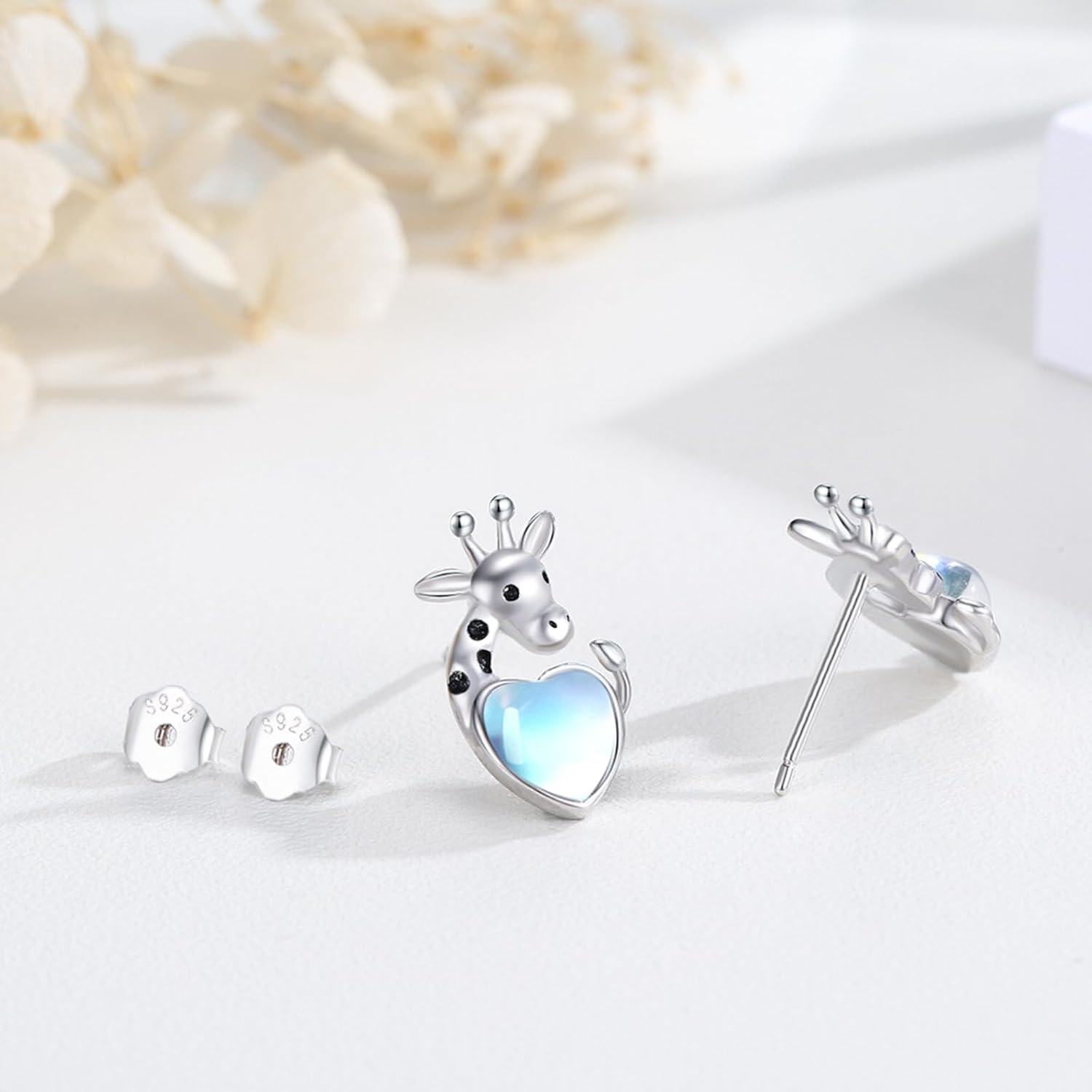 Sterling Silver Moonstone Animal Stud Earrings Alien Dog Giraffe Axolotl-0-2