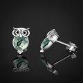 wholesale 925 Sterling Silver Green Agate Owl Stud Earrings - Cute Animal Jewelry for Women-0-2