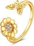 wholesale 14K Gold Adjustable Sunflower Open Ring Jewelry Gift for Women Her-0-22