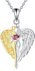 wholesale 925 Sterling Silver Angel Wings & Red Crystal Heart Pendant Necklace - Memorial Sympathy Jewelry for Women-0-0