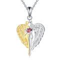 wholesale 925 Sterling Silver Angel Wings & Red Crystal Heart Pendant Necklace - Memorial Sympathy Jewelry for Women-0-0