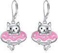 wholesale 925 Sterling Silver Cat Earrings with Pink Enamel and Stars Leverback Moonstone s for Women-0-0