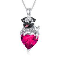 wholesale 925 Sterling Silver Happy Hugging Dog Heart Shape Blue Crystals Pendant Necklace-07-Jul-Ruby