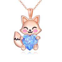 wholesale 925 Sterling Silver Birthstone Cute Fox Heart Pendant Necklace for Women-March