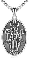 wholesale 925 Sterling Silver Virgin Mary Pendant with Cross & Halo Necklace for Men Women Catholic  36 Chain-0-0