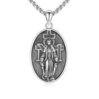 wholesale 925 Sterling Silver Virgin Mary Pendant with Cross & Halo Necklace for Men Women Catholic  36 Chain-Virgin Mary