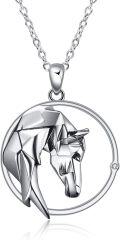 wholesale 925 Sterling Silver Origami Horse Head Circle Pendant Necklaces - Mothers Day Gift for Her-0-0