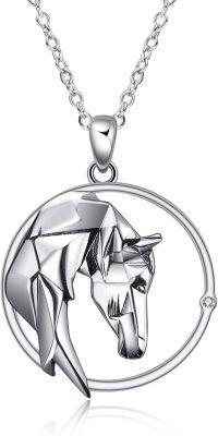 wholesale 925 Sterling Silver Origami Horse Head Circle Pendant Necklaces - Mothers Day Gift for Her-silver