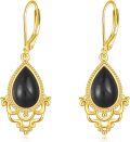 wholesale 925 Sterling Silver & Black Onyx Teardrop Filigree Hook Earrings - Bohemian  for Women-0-0