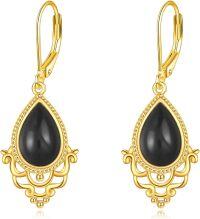 wholesale 925 Sterling Silver & Black Onyx Teardrop Filigree Hook Earrings - Bohemian  for Women-Black Onyx I