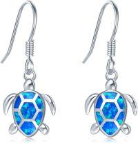 wholesale 925 Sterling Silver Sea Turtle Blue Opal Dangle Earrings Hawaiian Beach s for Women-Dangle