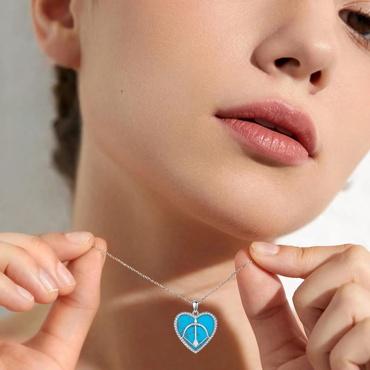 wholesale 925 Sterling Silver Heart-Shaped Turquoise Peace Symbol Pendant Necklace-0-3