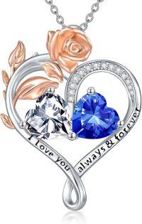 wholesale Sterling Silver Rose Quartz Heart Birthstone Necklace for Women Valentine s Day Gift-04-09-Apr-Sep Birthstones