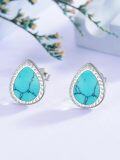 wholesale Sterling Silver Opal Moonstone Larimar Turquoise Teardrop Stud Earrings-0-10