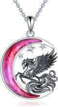 wholesale 925 Sterling Silver Pink Moonstone Pegasus Pendant Necklace with Chain s for Women-0-0