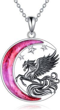 wholesale 925 Sterling Silver Pink Moonstone Pegasus Pendant Necklace with Chain s for Women-Horse