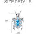 wholesale 925 Sterling Silver & Simulated Aquamarine Blue Austrian Crystal Sea Turtle Necklace, Hypoallergenic Gift for Women-0-3
