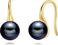 wholesale 14K Gold Black Pearl Teardrop Dangle Earrings for Women Girls Elegant-Black Pearl