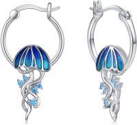 wholesale 925 Sterling Silver Jellyfish Opal Hoop Earrings for Women Hypoallergenic Beach s-Jellyfish