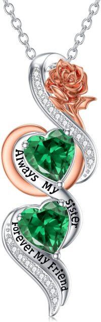 wholesale TOUPOP Sister Birthday Gifts From Sister Always My Sister Forever My Friend Jewelry 925 Sterling Silver May Birthstone Necklace Emerald Necklace With Rose Flower Birthday Gifts For Sisters -undefined