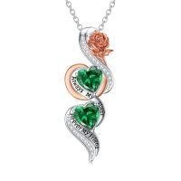 TOUPOP Sterling Silver Emerald May Birthstone Rose Flower Necklace For Sister-undefined