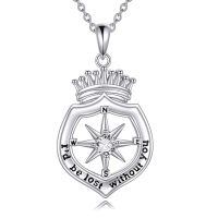TOUPOP Sterling Silver Crystal Compass Necklace For Women-undefined