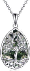 wholesale 925 Sterling Silver Green Agate Teardrop Tree of Life Pendant Necklace for Women-0-0