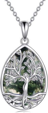 wholesale 925 Sterling Silver Green Agate Teardrop Tree of Life Pendant Necklace for Women-Tree of life-Moss Agate