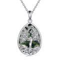 wholesale 925 Sterling Silver Green Agate Teardrop Tree of Life Pendant Necklace for Women-0-0