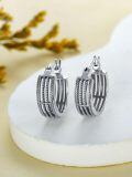 wholesale 925 Sterling Silver Bali Boho Striped Beaded Huggie Hoop Earrings for Women-0-3