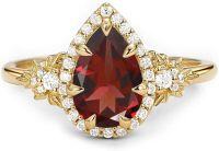 wholesale 14K Solid Gold 1 5Ct Pear Birthstone Halo Art Deco Engagement Ring for Women-Created Topaz-Created Garnet-Created Sapphire-Created Opal-Created Amethyst-London Blue Topaz