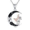 wholesale 925 Sterling Silver Crescent Moon Fairy Riding Horse Necklace Pendant-0-0