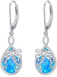 wholesale Sterling Silver Blue White Black Red Opal Dragonfly Leverback Dangle Earrings-Dragonfly-Blue Opal