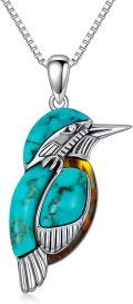 wholesale 925 Sterling Silver Turquoise and Amber Bird Pendant Necklace - Bohemian Western Style Jewelry for Women Gifts-0-0