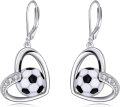wholesale 925 Sterling Silver Heart-Shaped Soccer Ball Drop Earrings - Sporty Gift for Her-0-0