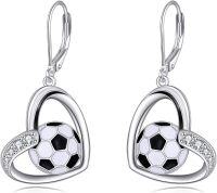 wholesale 925 Sterling Silver Heart-Shaped Soccer Ball Drop Earrings - Sporty Gift for Her-Soccer