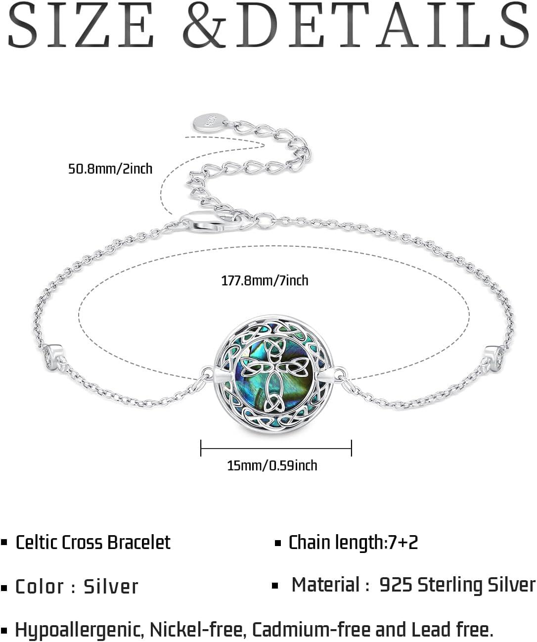 wholesale 925 Sterling Silver Abalone Shell Celtic Knot Adjustable Protection Bracelet for Women-0-5