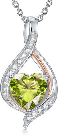 wholesale White Gold Plated Silver & August Birthstone 1.5cttw Infinity Heart Necklace with Moissanite, Adjustable Chain, Gift Box-H-August