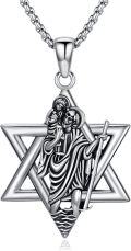 wholesale 925 Sterling Silver Star of David Pendant with Saint Christopher and Compass Charm Necklace for Men Women  45cm Chain Length -0-0
