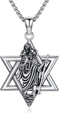 wholesale 925 Sterling Silver Star of David Pendant with Saint Christopher and Compass Charm Necklace for Men Women  45cm Chain Length -Christopher
