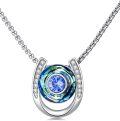 wholesale 925 Sterling Silver Metal Horse Shoe Pendant with Blue Crystal and Rhinestones Lucky Charm Necklace for Women's Fashion s-0-0